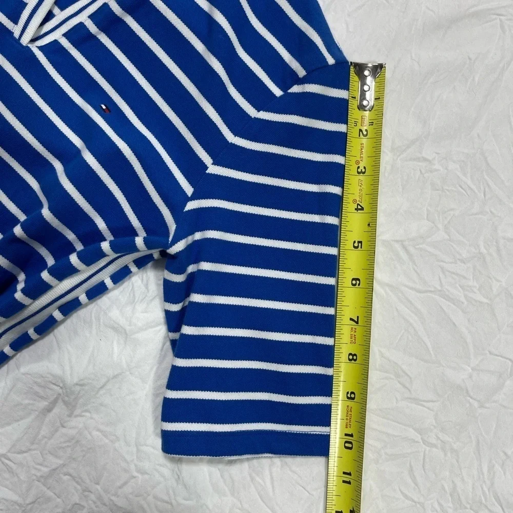 Tommy Hilfiger polo shirt open V-neck white and blue stripes women’s size S - Picture 15 of 17